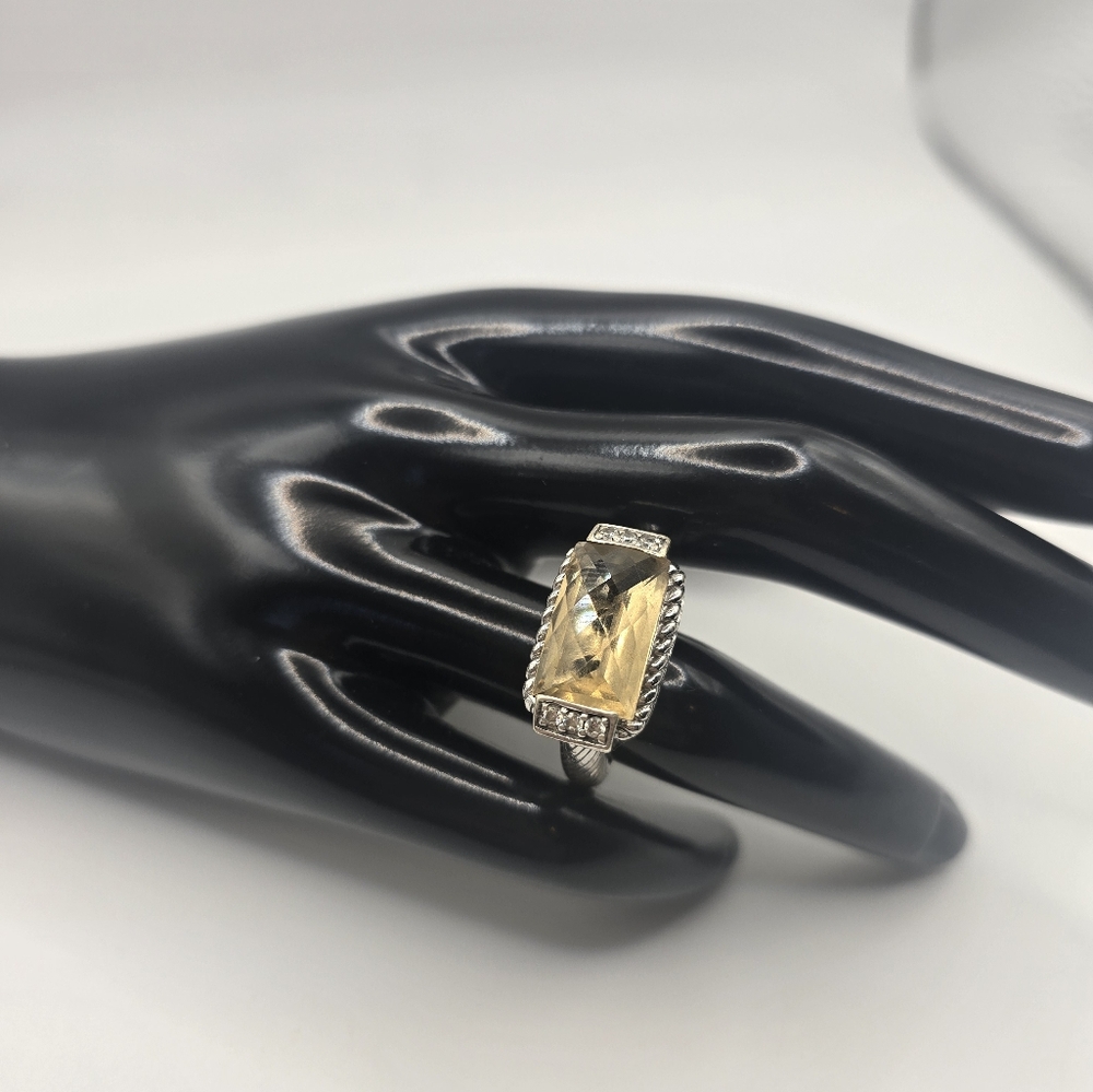 Vintage JUDITH RIPKA RING 925 Sterling Silver Yellow Citrine Cocktail Ring S-7 - Picture 3 of 13